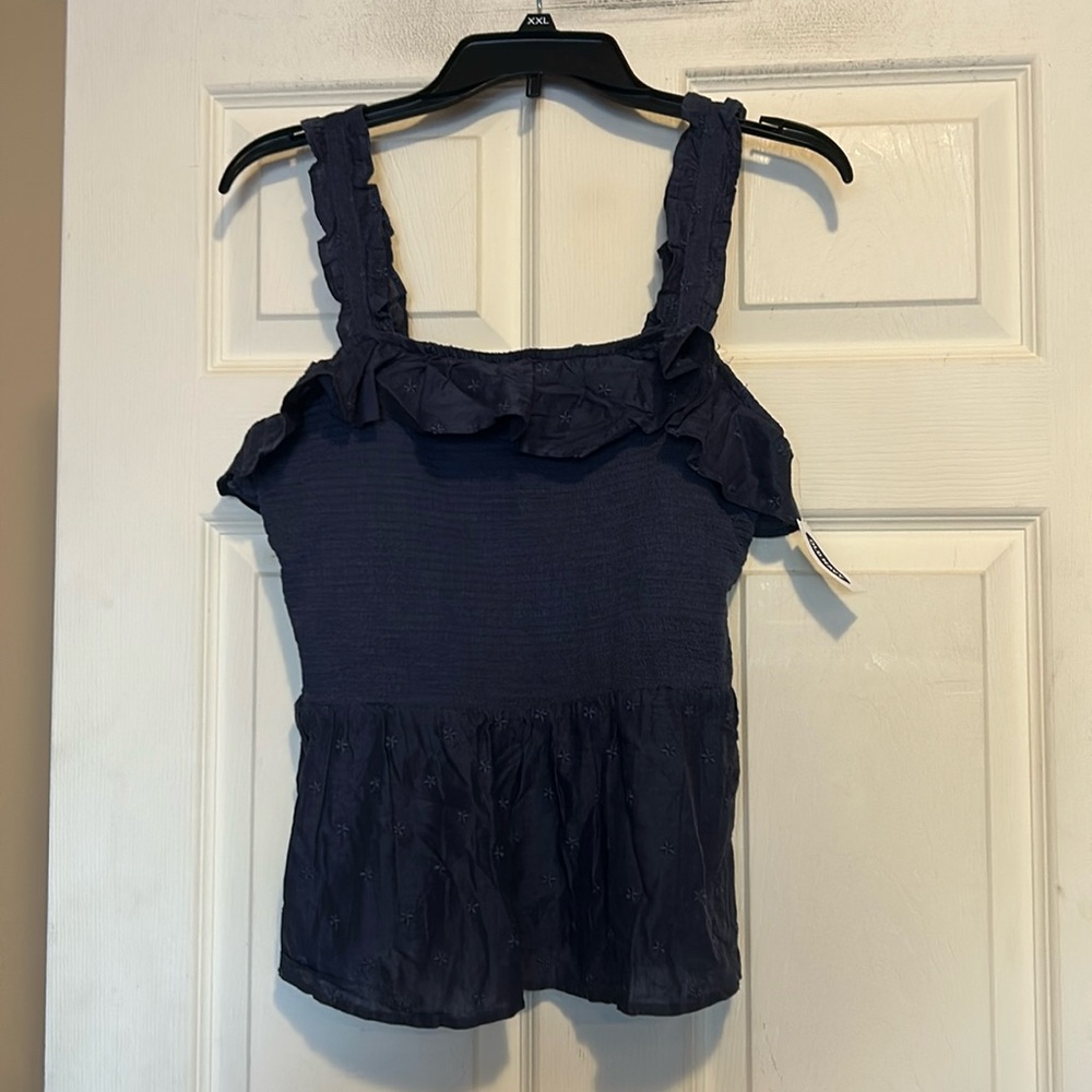 Old Navy Ruffle Peplum Blue Tank Top Size Medium